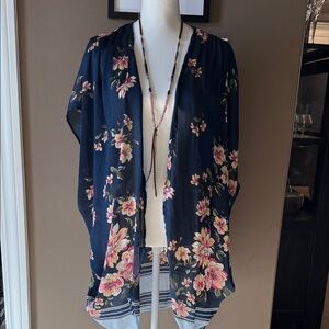 TIME and TRU Navy Floral Kimono Size OS